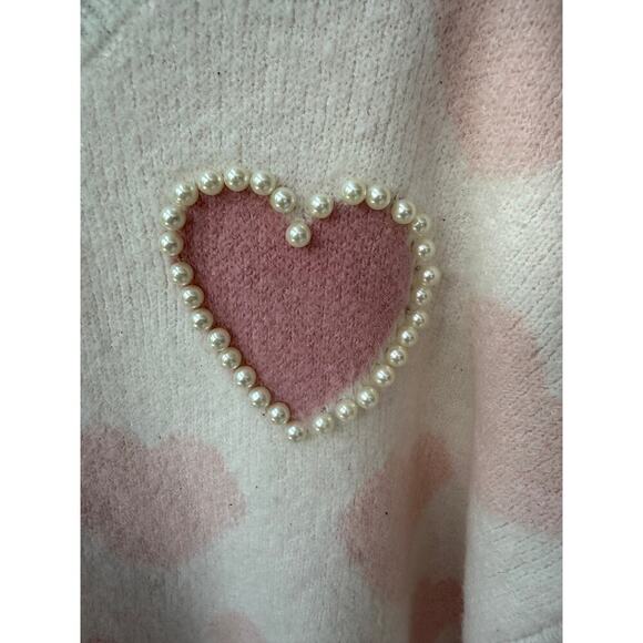 Vince Camuto Pink Heart Pearl Crewneck Sweater Size L - Picture 6 of 7